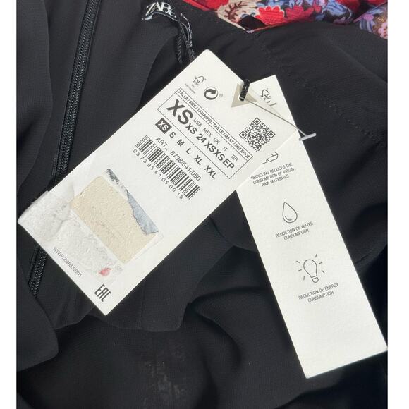 NWT Zara Floral Puff Sleeve Ruched Mini Dress Size XS - Picture 7 of 16